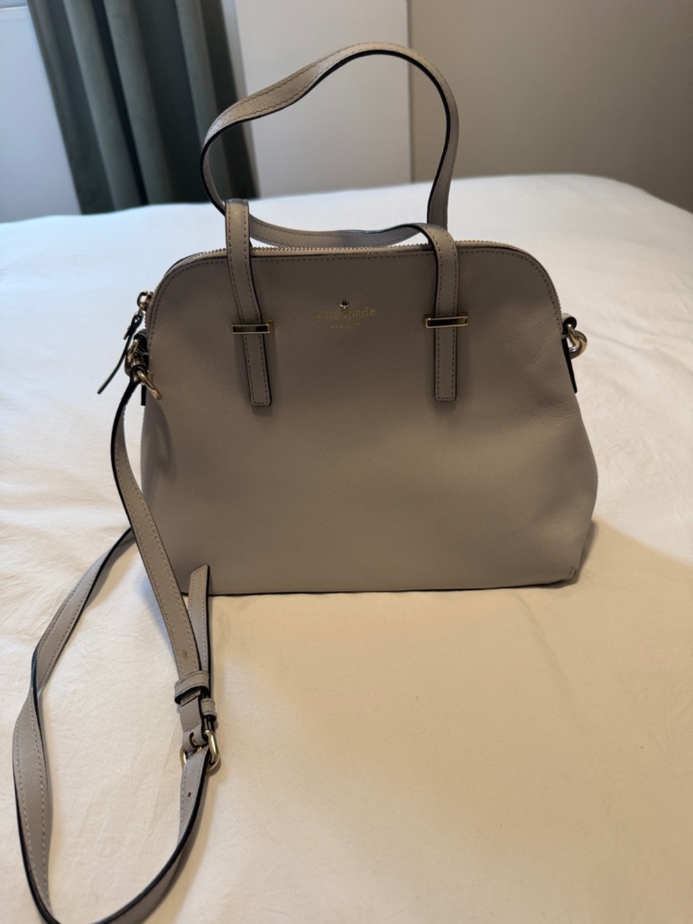 kate spade light gray leather satchel with crossbody strap